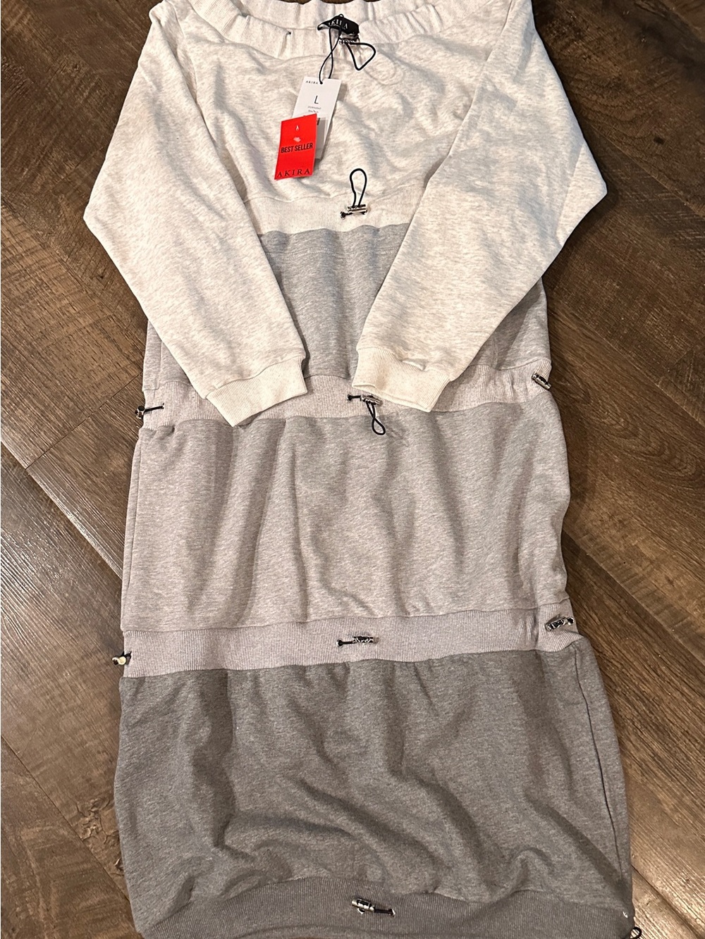 NEW AKIRA Colorblock Drawstring Sweat SHIRT Dress - Size - Large - Picture 6 of 6